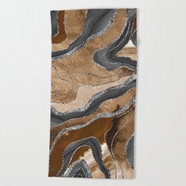 Earthy Marble Agate Silver Glitter Glam #1 (Faux Glitter) #decor #art #society6  Beach Towel