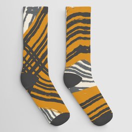 Yellow ochre wavy stripe pattern  Socks