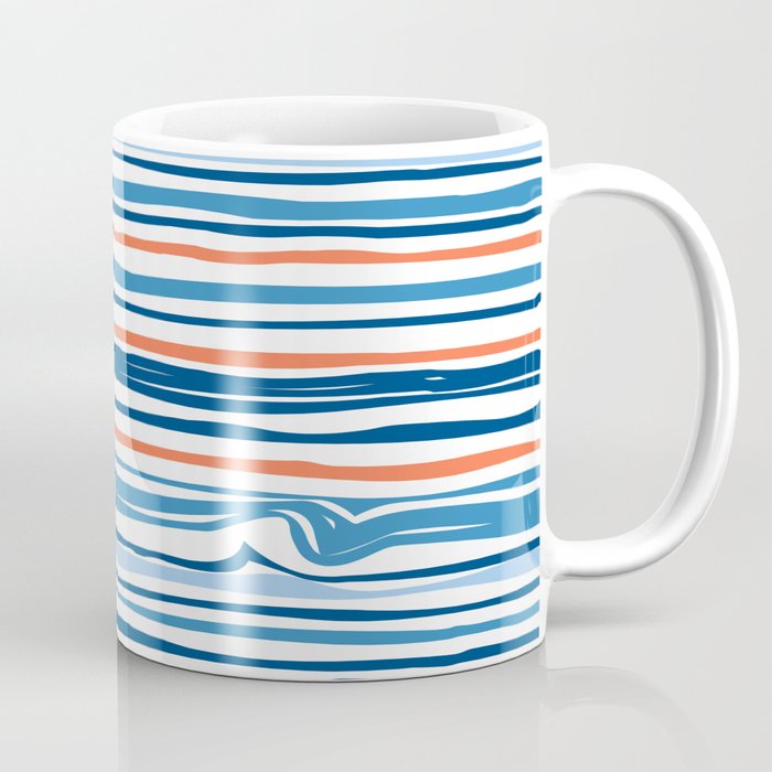 Modern Abstract Ocean Wave Stripes in Classic Blues and Orange Coffee Mug