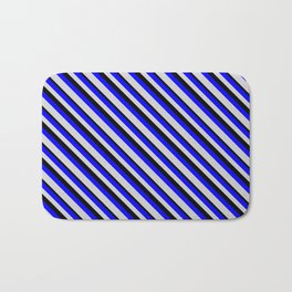 [ Thumbnail: Blue, Light Grey & Black Colored Lines/Stripes Pattern Bath Mat ]
