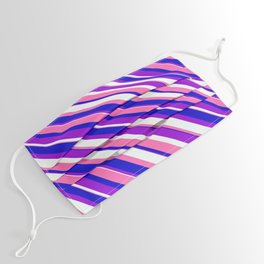 [ Thumbnail: Dark Violet, Mint Cream, Hot Pink, and Blue Colored Stripes/Lines Pattern Face Mask ]
