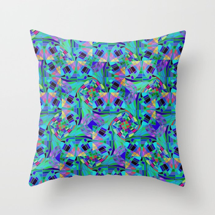 Stained Glass Teal Throw Pillow