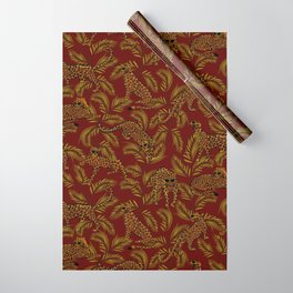Festive Leopards in Sunglasses on Dark Plum Background Wrapping Paper