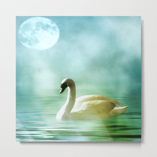 Moonlit Swan Metal Print