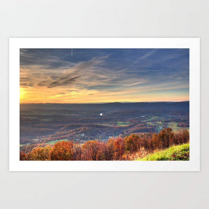 Sunset over Shenandoah Valley and Mountains Art Print