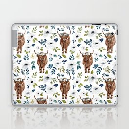 Highland Cow, Highland Cows with Flowers, Flower Crown, Floral Print, Watercolor Laptop Skin