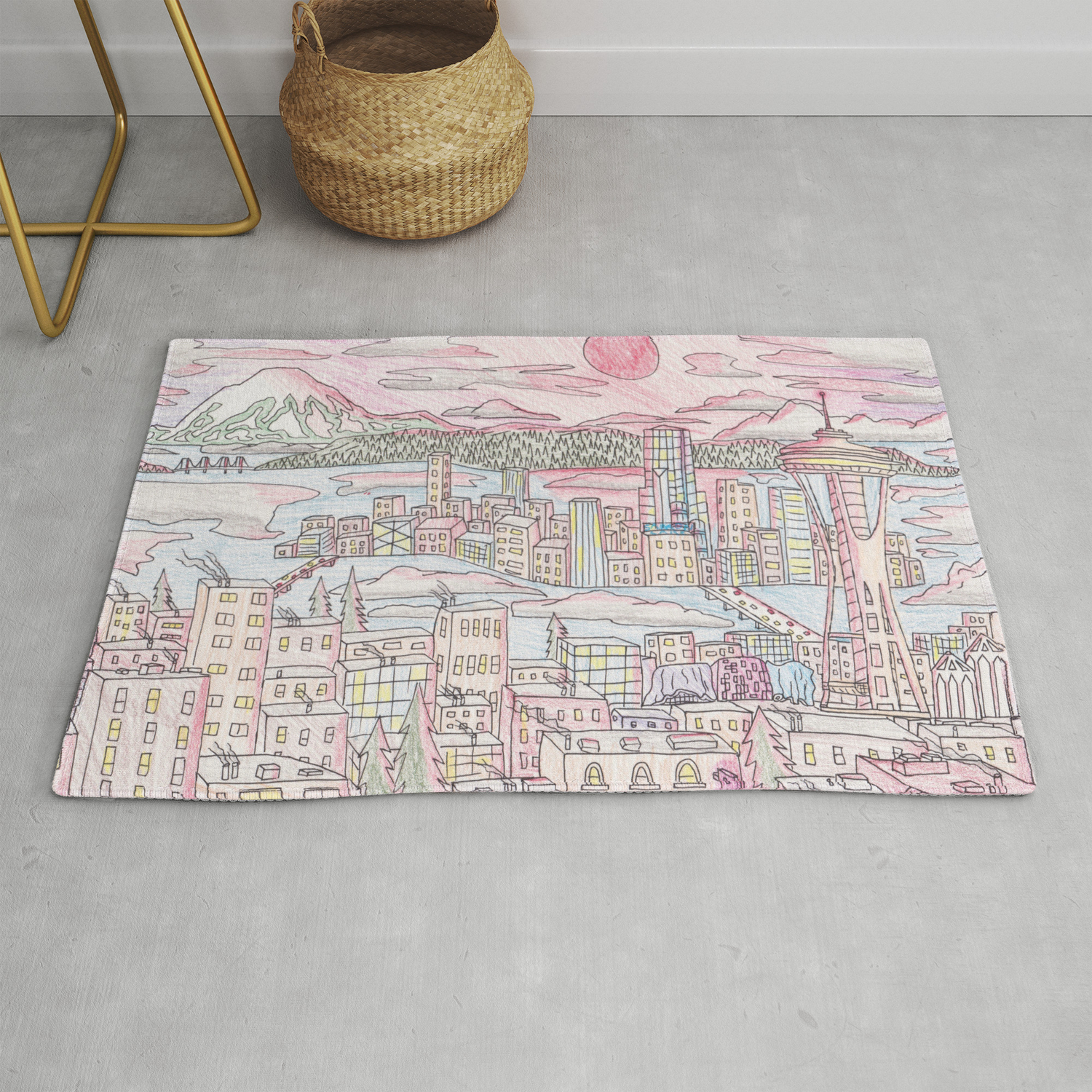 Seattle In Colored Pencil Rug By Lucagonzalez Society6 Seattle In Colored Pencil Rug By