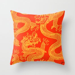 Red and Gold Battling Dragons Throw Pillow