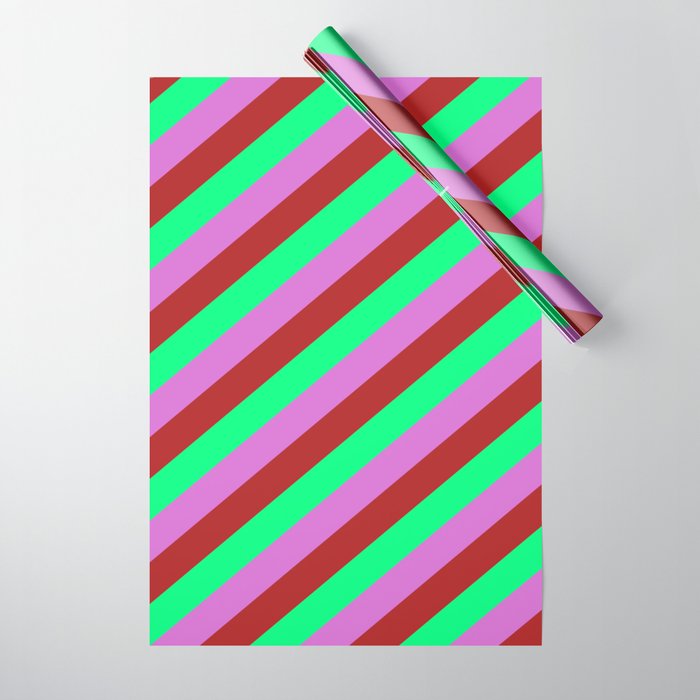 Green, Orchid & Red Colored Stripes Pattern Wrapping Paper