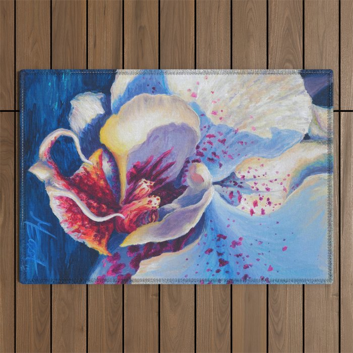White Orchid Acrylic Painting Outdoor Rug
