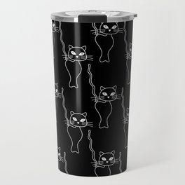 White line art cat pattern on black  Travel Mug