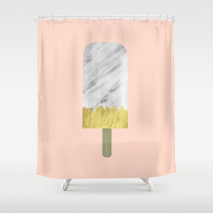 Carrara Italian Marble with Gold Popsicle Shower Curtain