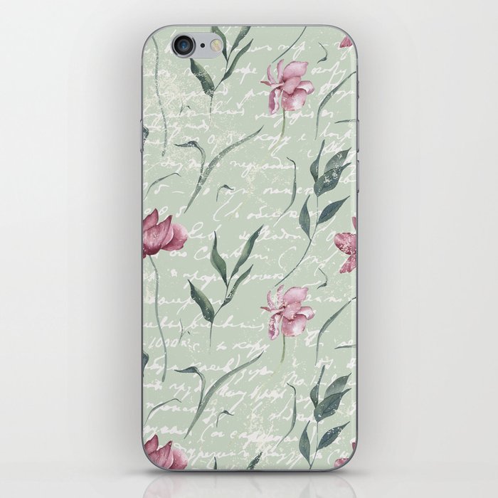 Watercolor Poppies on Pastel Pear Green iPhone Skin
