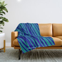 [ Thumbnail: Dark Blue and Dark Cyan Colored Lined/Striped Pattern Throw Blanket ]