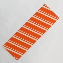 [ Thumbnail: Bisque & Red Colored Lines/Stripes Pattern Yoga Mat ]