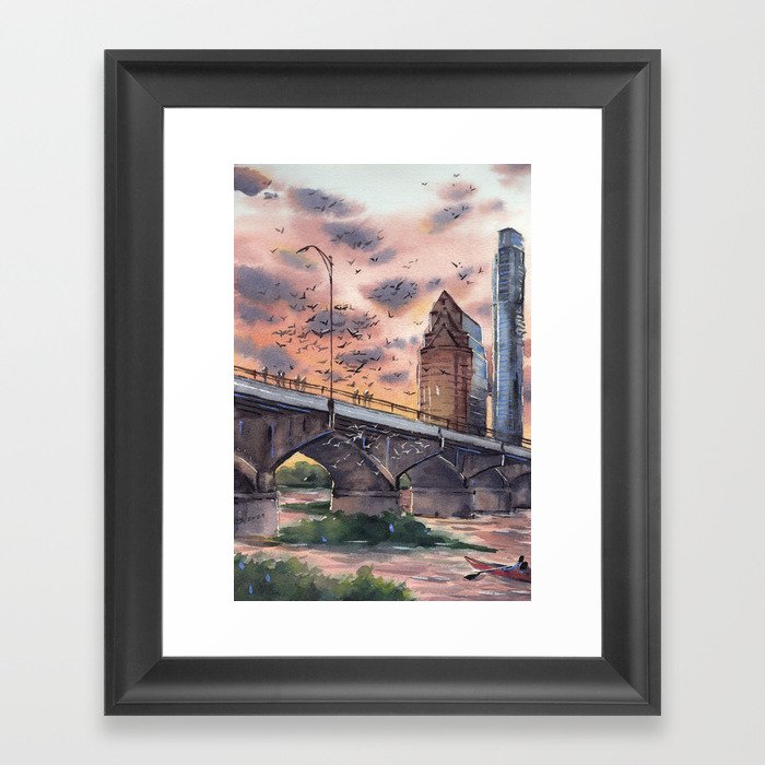 Sunset bat tour in Austin Framed Art Print