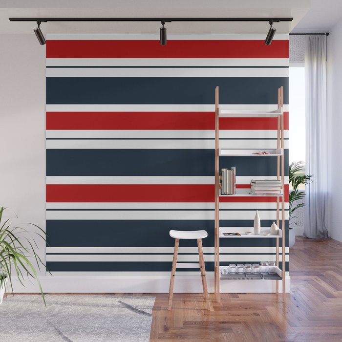 Red White And Blue Horizontal Striped Wall Mural By Seafoam12
