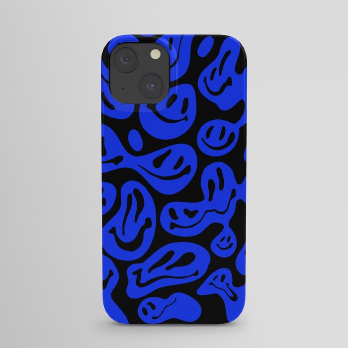 Dark Blue & Black Dripping Smiley Face Pattern iPhone Case