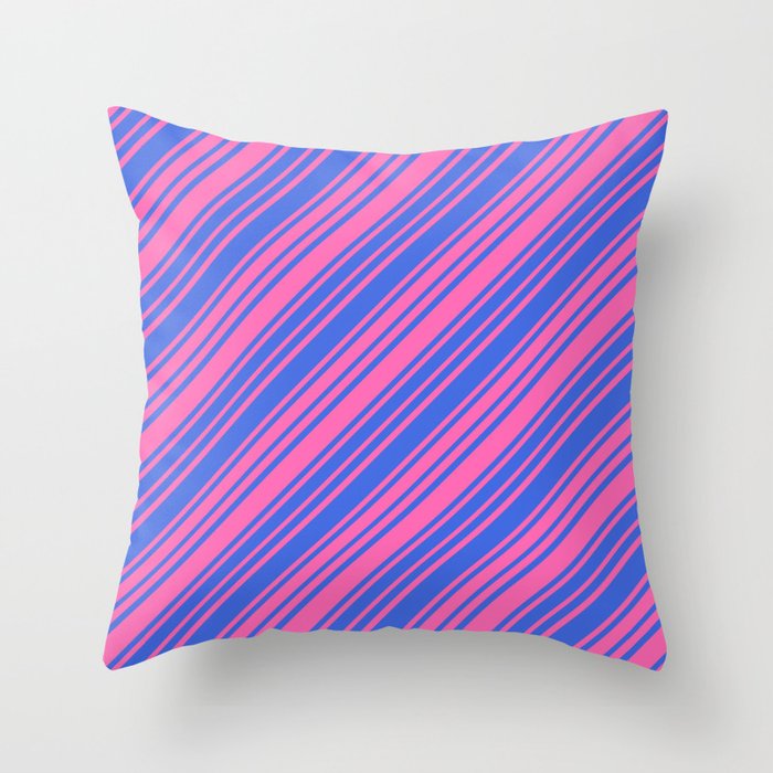 Hot Pink and Royal Blue Colored Lines/Stripes Pattern Throw Pillow