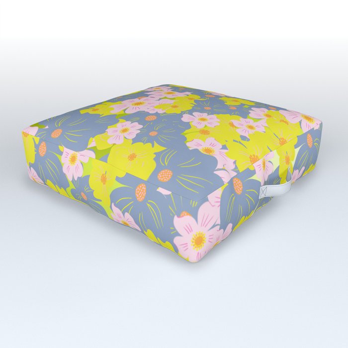Pastel Spring Flowers Ombre Green Outdoor Floor Cushion