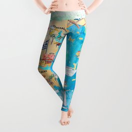Greece Illustrated Travel Map with Landmarks and Highlights Leggings