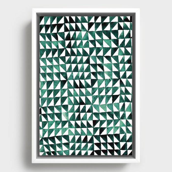 Triangle Grid green and black Framed Canvas