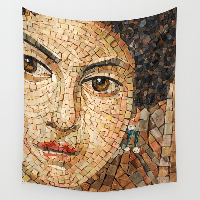 Detail of Woman Portrait. Mosaic art Wall Tapestry