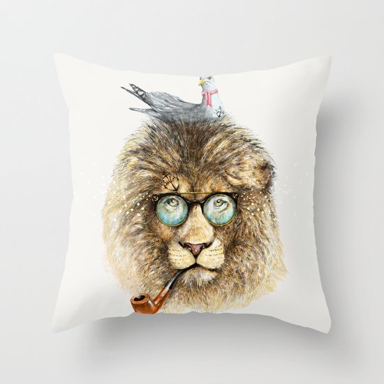 Lion sailor & seagull Throw Pillow