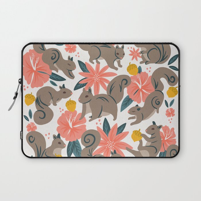 Squirrels & Blooms – Coral & Teal Laptop Sleeve