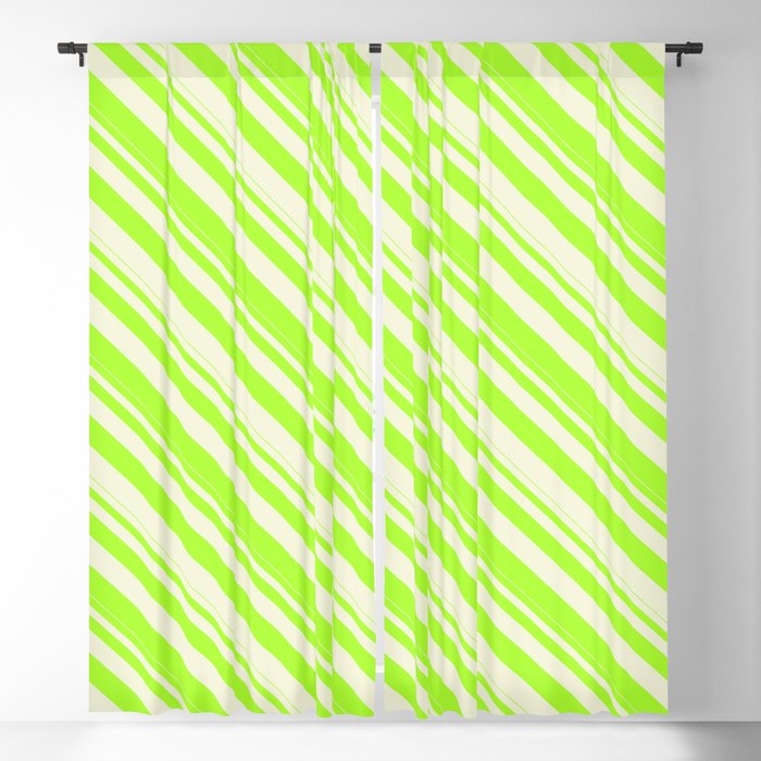 Beige & Light Green Colored Lines Pattern Blackout Curtain