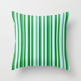 [ Thumbnail: Light Cyan, Light Blue, Green, and Sea Green Colored Pattern of Stripes Throw Pillow ]
