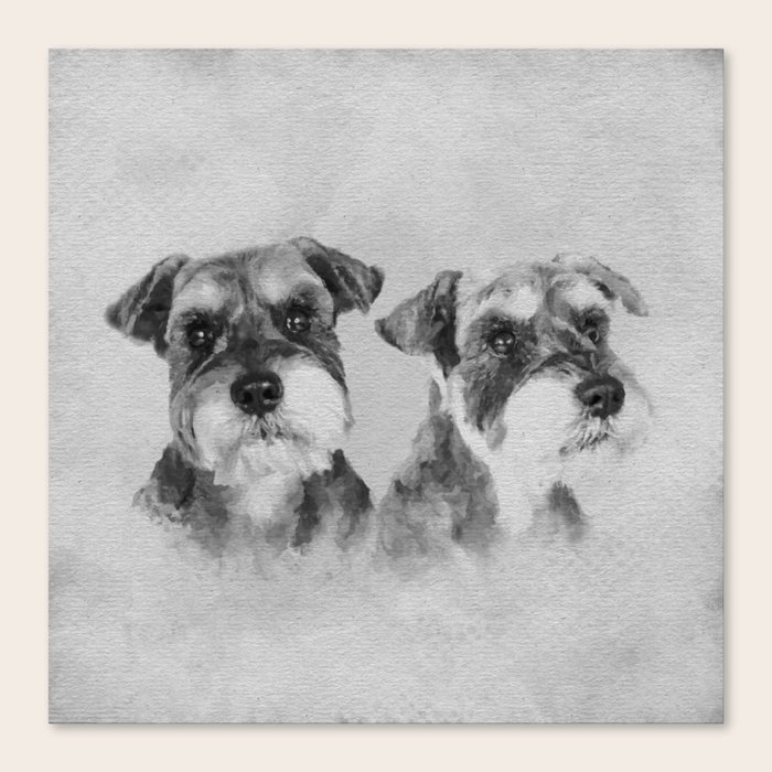 Miniature Schnauzers Grayscale Digital art Canvas Print by ...