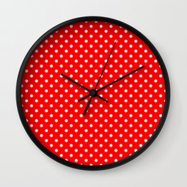 Polka dots White dots over red Wall Clock