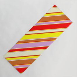 [ Thumbnail: Eyecatching Red, Yellow, Plum, Light Yellow & Chocolate Colored Stripes Pattern Yoga Mat ]