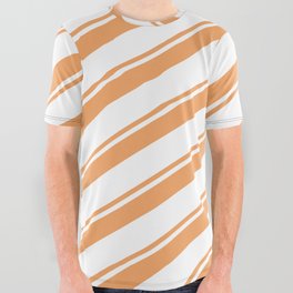[ Thumbnail: Brown & White Colored Lines/Stripes Pattern All Over Graphic Tee ]