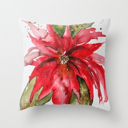 Bright Red Poinsettia Watercolor Throw Pillow