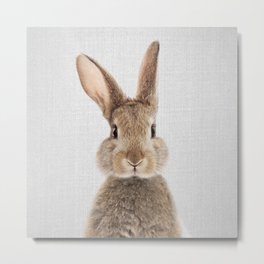 Rabbit - Colorful Metal Print | Easter, Animal, Children, Minimalism, Peekaboo, Vintage, Cute, Woodlands, Nursery, Color 