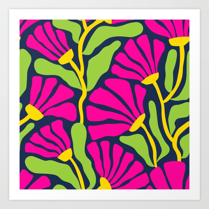 Groovy Tropical Florals - pink, yellow and green Art Print