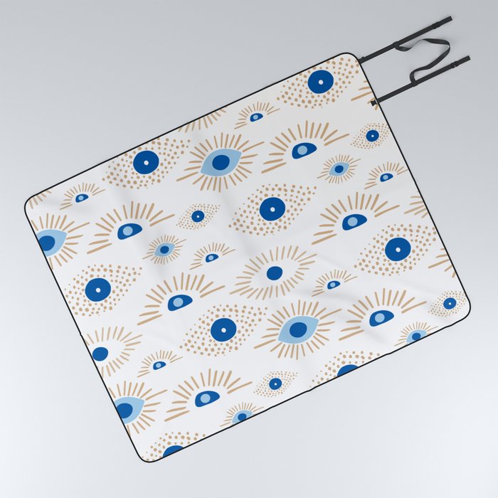 Modern Evil Eye Pattern - Blue and Brown Picnic Blanket