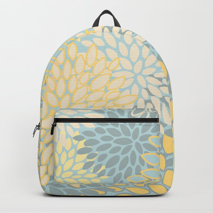 Elegant Blooms: Modern Floral Art in Soft Yellow and Teal Backpack