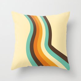 70s Retro Style Abstract Rainbow in Light Blue, Yellow, Brown and Orange Throw Pillow