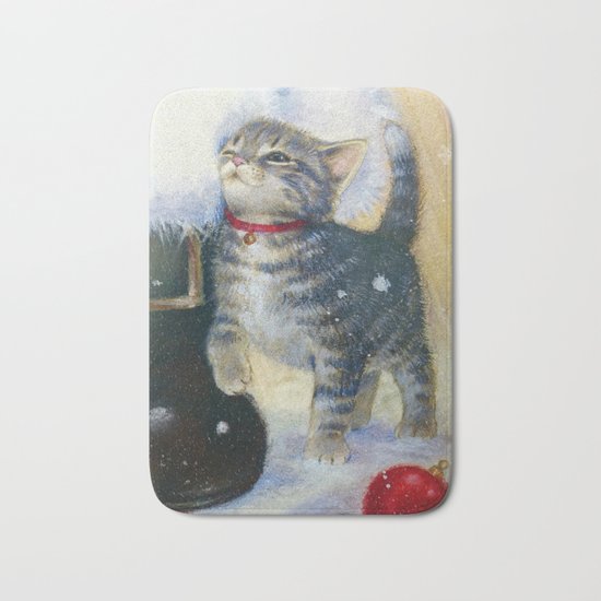 Kitten at Santa's Boot Bath Mat
