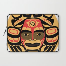 Flat style icon with tribal mask symbol. Native American Indian drawing. Indigenous  symbol. Laptop Sleeve