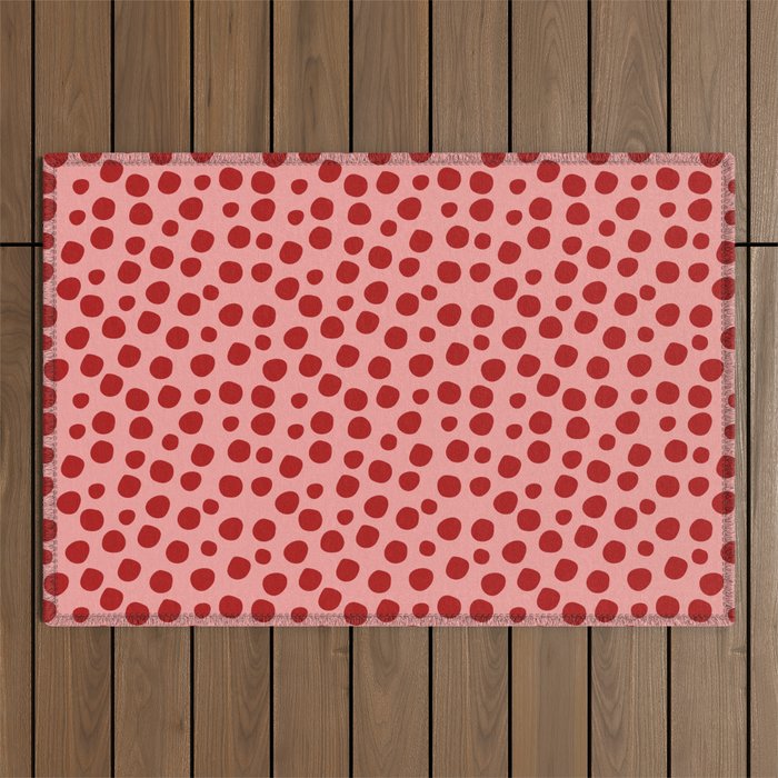 Irregular Small Polka Dots pink and red Outdoor Rug