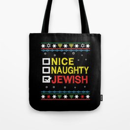 Ugly X-Mas Nice Naughty Jewish Menorah Hanukkah Tote Bag