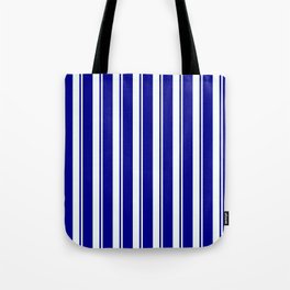 [ Thumbnail: Mint Cream and Dark Blue Colored Striped/Lined Pattern Tote Bag ]