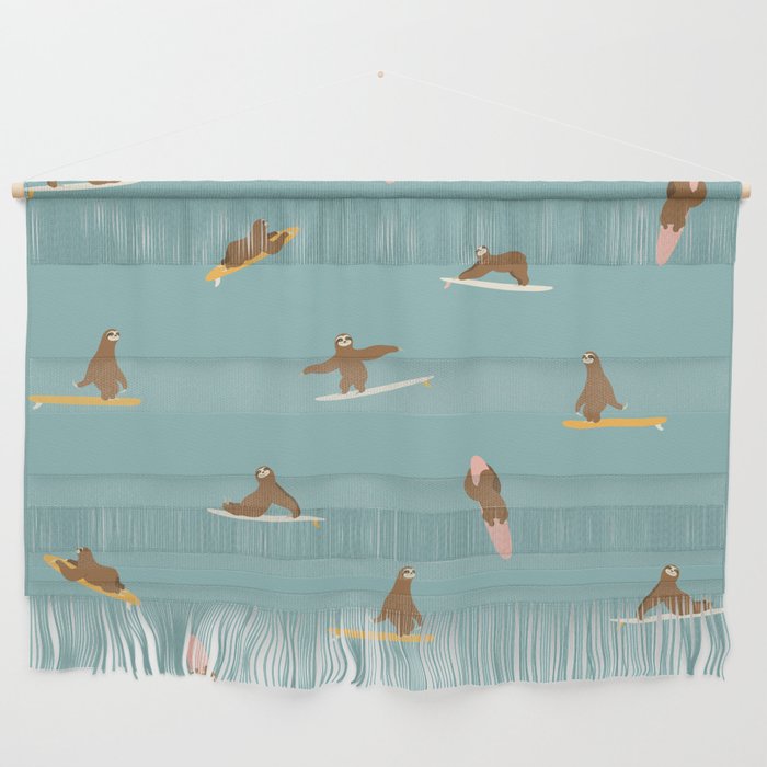 Surfing Sloth in Blue Wall Hanging