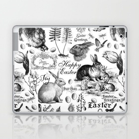 Black And White Vintage Easter And Spring Pattern Laptop & iPad Skin