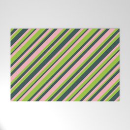 [ Thumbnail: Light Pink, Green & Dark Slate Gray Colored Striped/Lined Pattern Welcome Mat ]