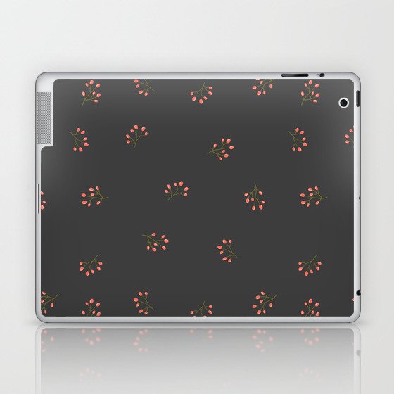 Branches With Red Berries Seamless Pattern on Dark Grey Background Laptop & iPad Skin